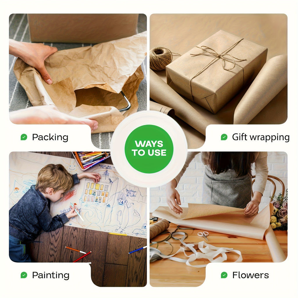 Roll of Kraft Wrapping Paper Suitable for Painting, Art Projects, Gift Wrapping - Vibrant Colors for Crafts, Table Runners, Bulletin Board Cover, Bouquet Table Covering, Party Supplies, Christmas Gifts, Bouquet Wrapping & Shipping Packaging