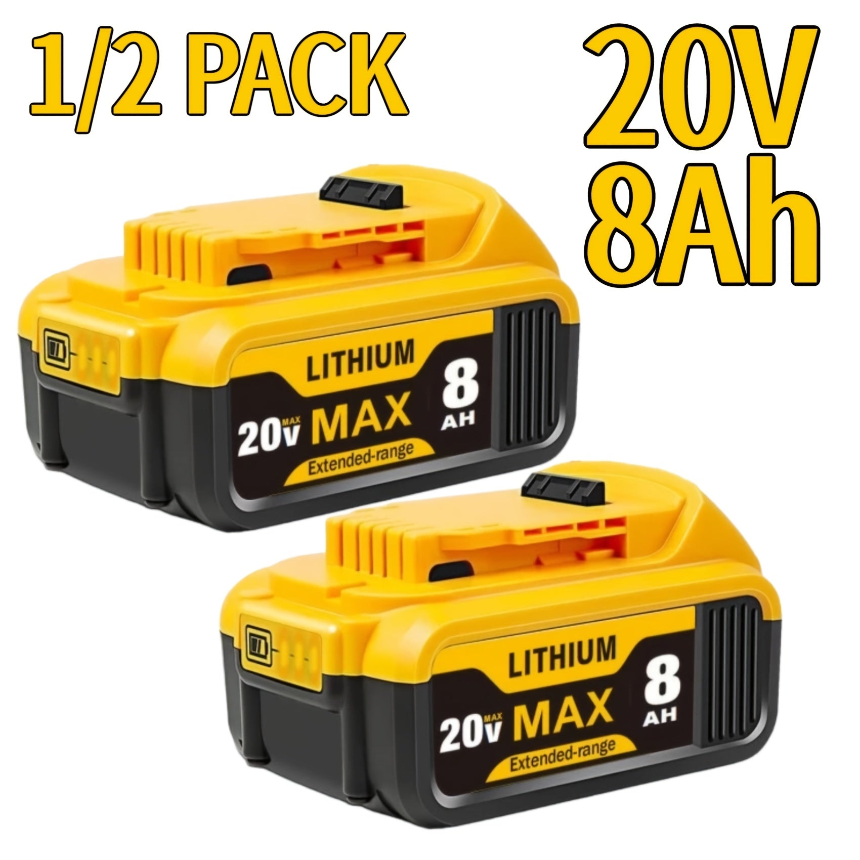 1/2-Pack 8000Mah Replace for DCB200 20V Max Battery Compatible with DCB606 DCB609 DCB612 DCB201 DCB200 DCB206 DCB207 Apply to DW Cordless Power Tools