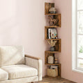 Corner Shelf, 5-Tier Floating Wall Shelf with Zigzag Design, Bookshelf, Rustic Brown