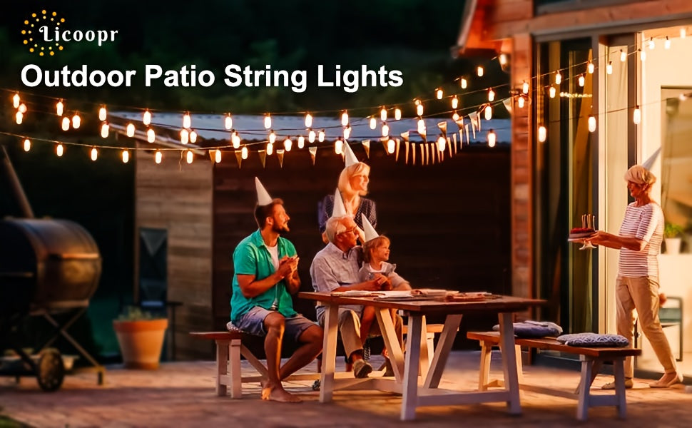 ST38 Outdoor String Lights LED Patio Lights – Shatterproof Vintage Edison Bulb, 2700K Warm White, Connectable Waterproof Hanging Lights for Backyard Garden Porch Party Cafe Decor