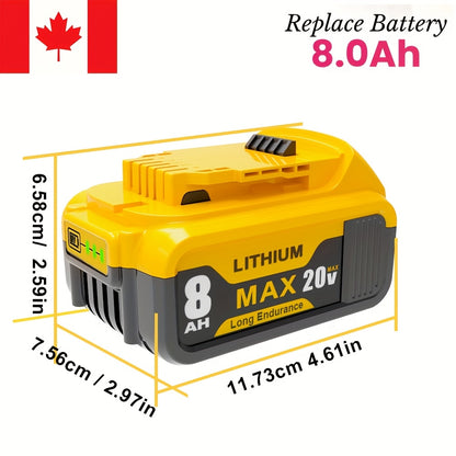 DeWalt 20V XR Compatible Replacement Battery 8.0Ah – Fits DCB200 DCB201 DCB204 DCB205 DCB206 DCB207 & All DCD DCF DCG Series Cordless Tools, 1-Pack 2-Pack 4-Pack High Capacity Li-Ion Battery