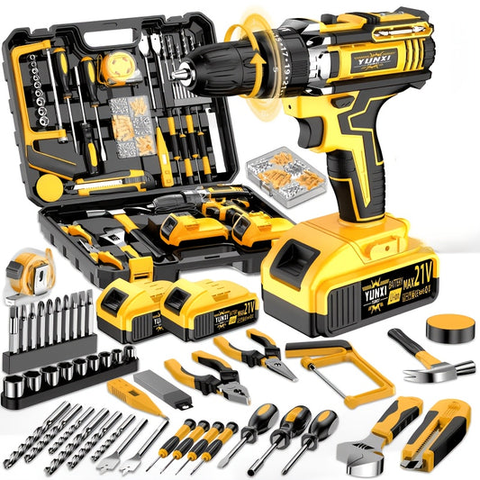 21V Household Multifunctional Cordless Drill, Tool Box Set, Power Tool, Equipped with High-Capacity Battery And Fast Charger, Drill Bit, Toolbox (Optional). Suitable for Gardening, Home Decoration, Outdoor Maintenance, And Handmade Production