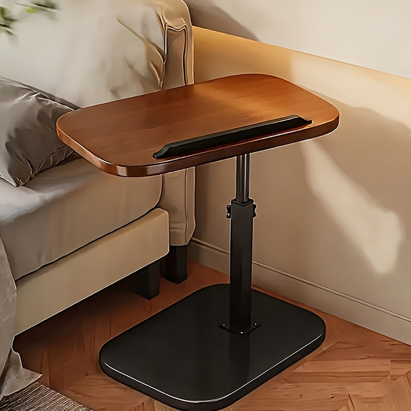 1pc Computer Workstation Adjustable Height Side Table - Stylish Metal Frame with Wooden Top, Suitable for Living Room, Bedside, Corner Coffee Table, Movable Modern Design, for Reception Room Use