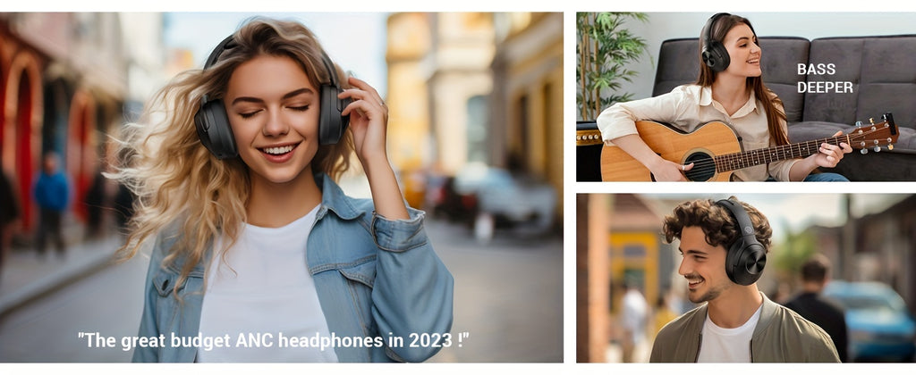 Hybrid Active Noise Cancelling Headphones Wireless Headphones with Microphone Deep Bass, Hi-Fi Audio, Memory Foam Ear Cups, 30H Playtime