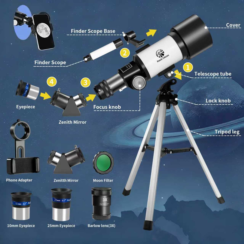 HD 150X Astronomical Telescope High-Powered,Portable with 700mm Aperture (HD Refractor, Tripod, Phone Adapter) Ideal for Stargazing and Space Exploration