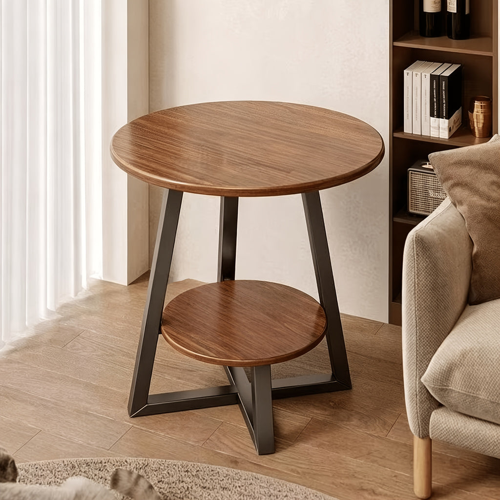 Multi-Purpose 2-Tier Round Coffee Table with Heavy-Duty Construction And Smooth Marble Effect Top, Stylish Storage End Table for Living Room, Bedroom, Dorm, And Home Office