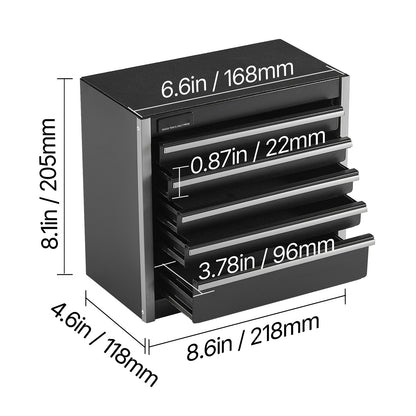 Portable Metal Tool Box with 3 or 5 Drawers 8.6-Inch – Mini Steel Tool Organizer for Desk Workbench Office Workshop, Black or Red (VEVOR)