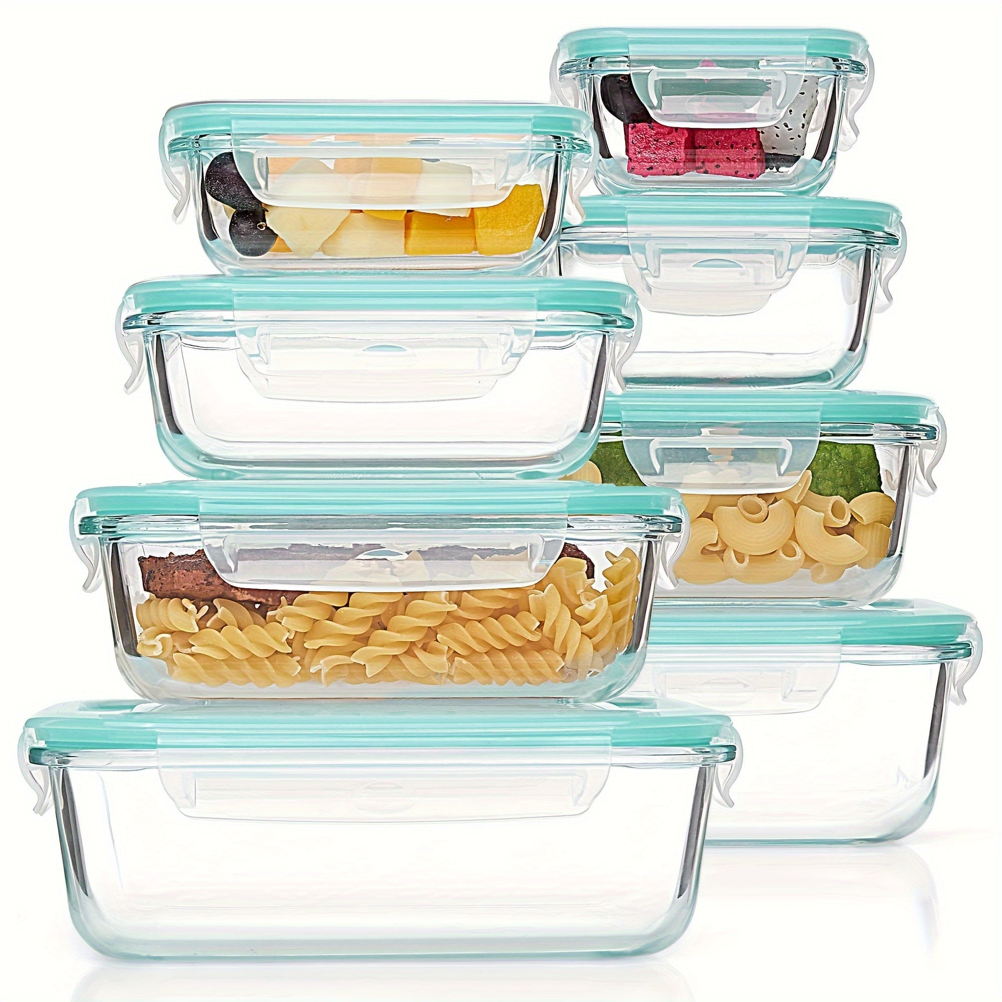 8pcs Airtight Glass Food Storage Containers with Leak-Proof Locking Lids- Microwave, Oven, Freezer& Dishwasher Safe, Perfect for Meal Prep& Multi-Purpose Kitchen Use, Glass Meal Prep Containers|Rectangular Shape|Durable Design, Meal Prep Container