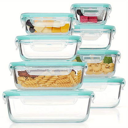 Airtight Glass Food Storage Containers 8pcs – Leak-Proof Borosilicate Meal Prep Containers with Locking Lids, Microwave, Oven, Freezer & Dishwasher Safe, Rectangular BPA-Free Storage Set for Kitchen & On-the-Go, Blue Multicolor