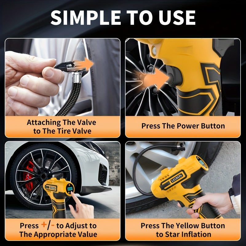 Tire Inflator Portable Air Compressor 150PSI – Cordless Auto-Shutoff Handheld Pump, Digital Pressure Gauge, LED Light, Rechargeable – Cars Motorcycles Bikes Balls Canada