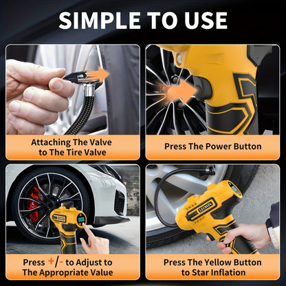 Tire Inflator Portable Air Compressor 150PSI – Cordless Auto-Shutoff Handheld Pump, Digital Pressure Gauge, LED Light, Rechargeable – Cars Motorcycles Bikes Balls Canada