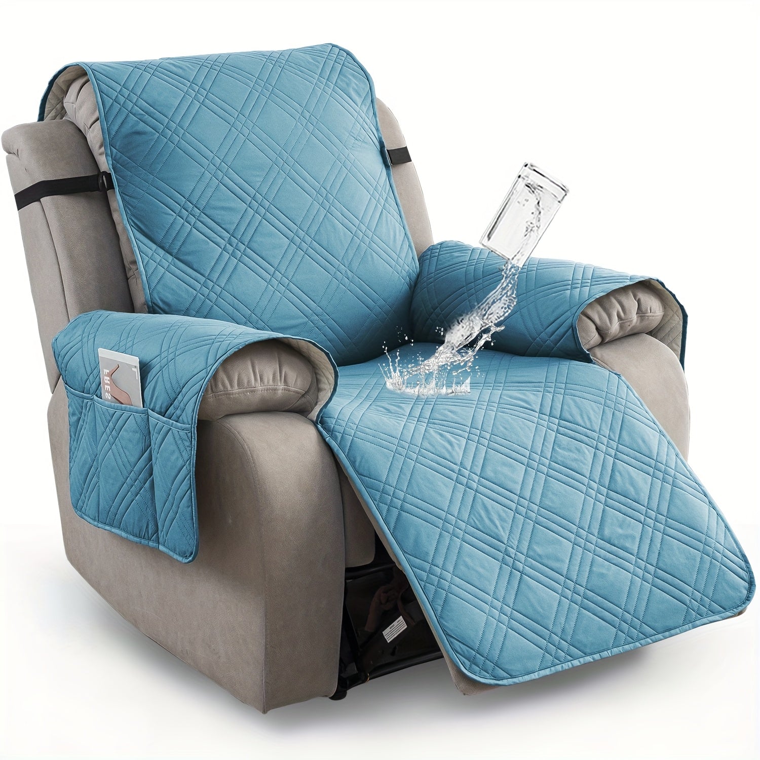 Waterproof Recliner Chair Cover Non-Slip Slipcover with Pocket – 5-Layer Quilted Furniture Protector for Pets, Washable, Easy Install, Elastic Straps – 9 Colours Including Black, Grey & Beige