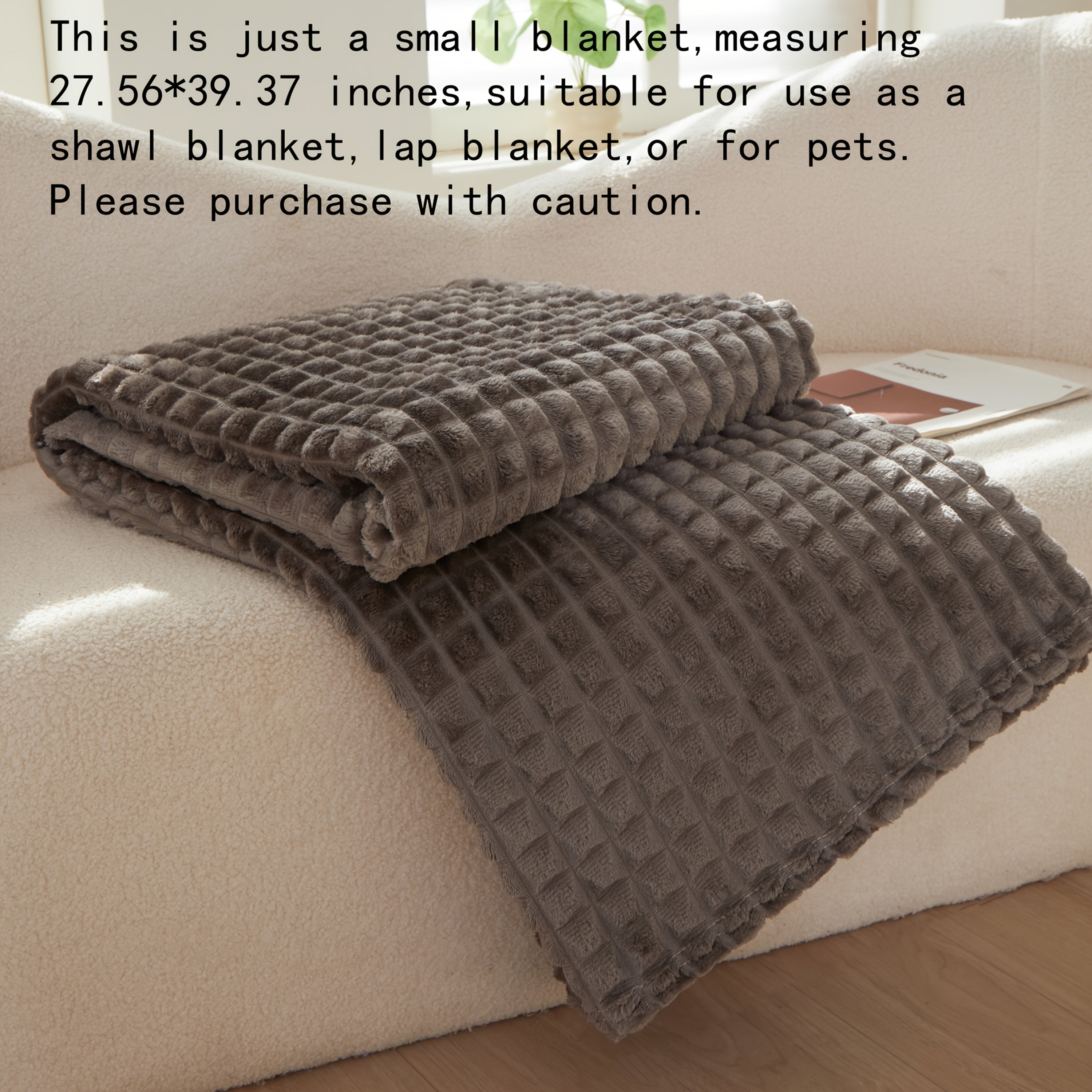 Solid Colour Plush Throw Blanket – Soft Warm Sofa Blanket for Naps, Office, Camping & Pets | All-Season Bedspread Gift Blanket | White Khaki Grey | Multiple Sizes