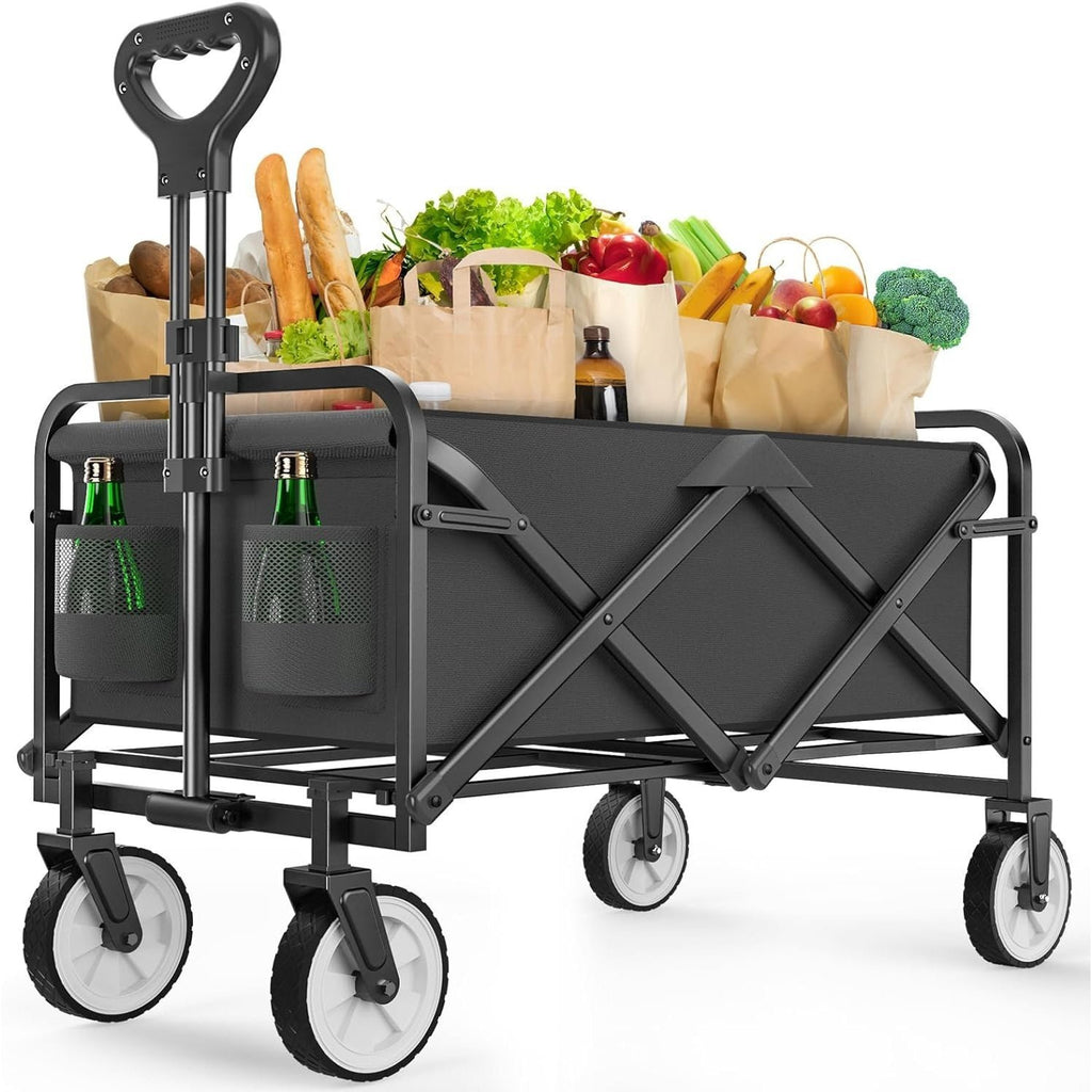 680/330/250LBS All Terrain Heavy Duty Folding Cart, Large Capacity Camper Suitable for Yard Shopping/ Sports/ Outdoor/ Gardening Equipment Handling, Black Multifunctional Utility Cart