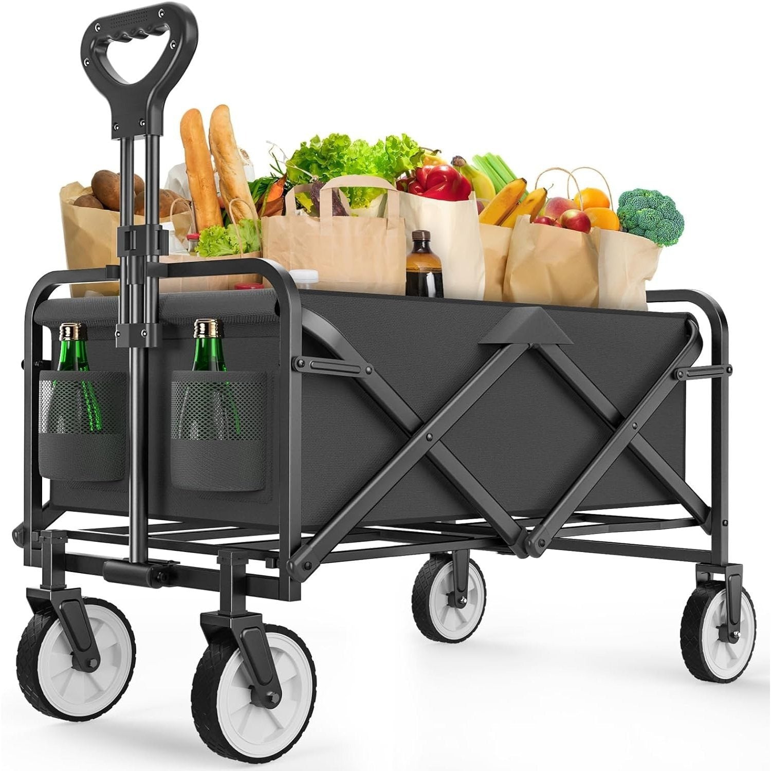 680/330/250LBS All Terrain Heavy Duty Folding Cart, Large Capacity Camper Suitable for Yard Shopping/ Sports/ Outdoor/ Gardening Equipment Handling, Black Multifunctional Utility Cart