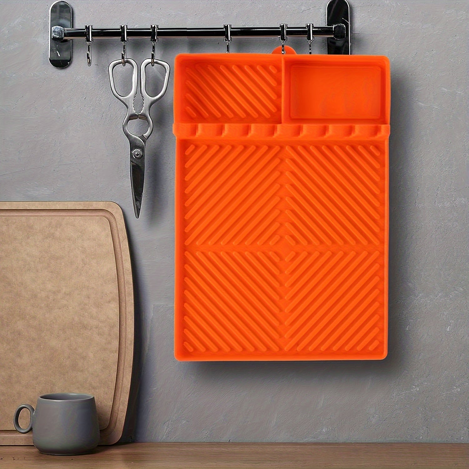 Blackstone Grill Mat - Large Silicone Spatula Pad with Drip Tray/Heat-Resistant & Non-Slip Surface/Utensil Holder for Outdoor BBQ, Kitchen Counter, and Griddle Accessories/Orange/Grilling Essentials|Modern Kitchen Accessory|Durable Silicone Mat, Grill Acc