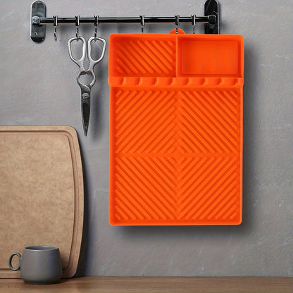 Silicone Grill Mat & Spatula Pad – Heat-Resistant Non-Slip Utensil Holder with Drip Tray for Blackstone Griddle, Outdoor BBQ & Kitchen Counter, 16x11.5", Dishwasher Safe, Orange, 1-Pack 2-Pack
