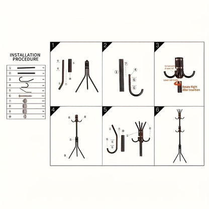 Freestanding Coat Rack with 9 Hooks – Adjustable Height Metal & Plastic Garment Organizer, Minimalist Design for Entryway Hallway Bedroom Office Bathroom, Easy Assembly (Black/White)