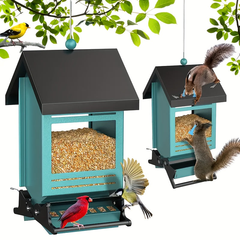 Squirrel Proof Bird Feeder 5LB Metal Outdoor Hanging – Bilateral Weight-Activated Design, Large Capacity Wild Bird Feeder, No Electricity or Batteries Needed, Durable & Weather Resistant