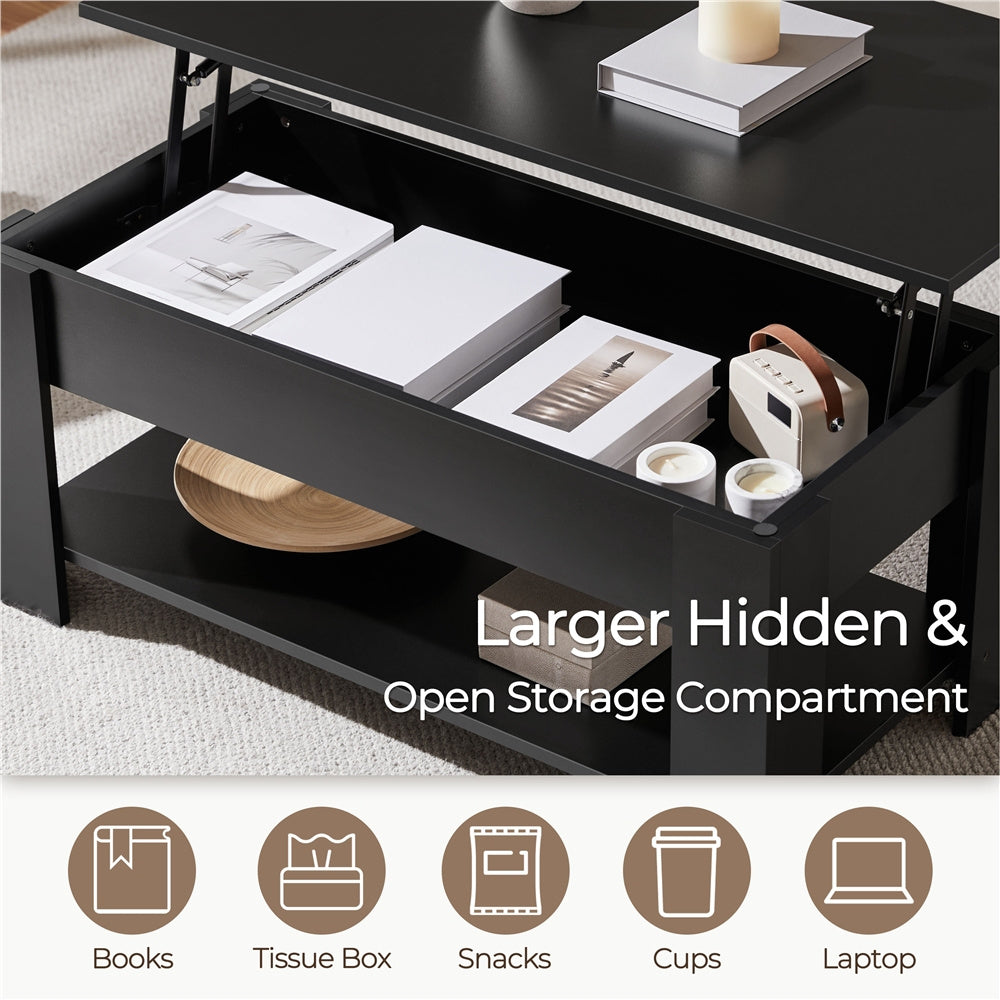 ALDEN DESIGN Coffee Table, 38 in Lift Top Coffee Table with Hidden Compartment & Open Shelf, Space-saving Coffee Table for Small Apartment, Living Room, Reception Room, Office, White/Black/Gray/Rustic Brown/Espresso