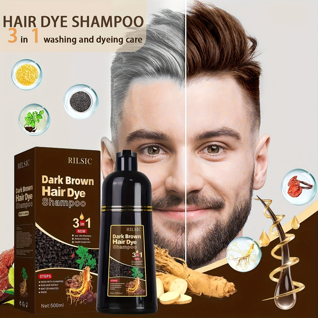 Hair Dye Shampoo for Grey Hair 3-Pack - Herbal Natural 3-in-1 Instant & Long-Lasting Gray Hair Coverage Shampoo for Men & Women, Plant Squalene Formula for All Hair Types