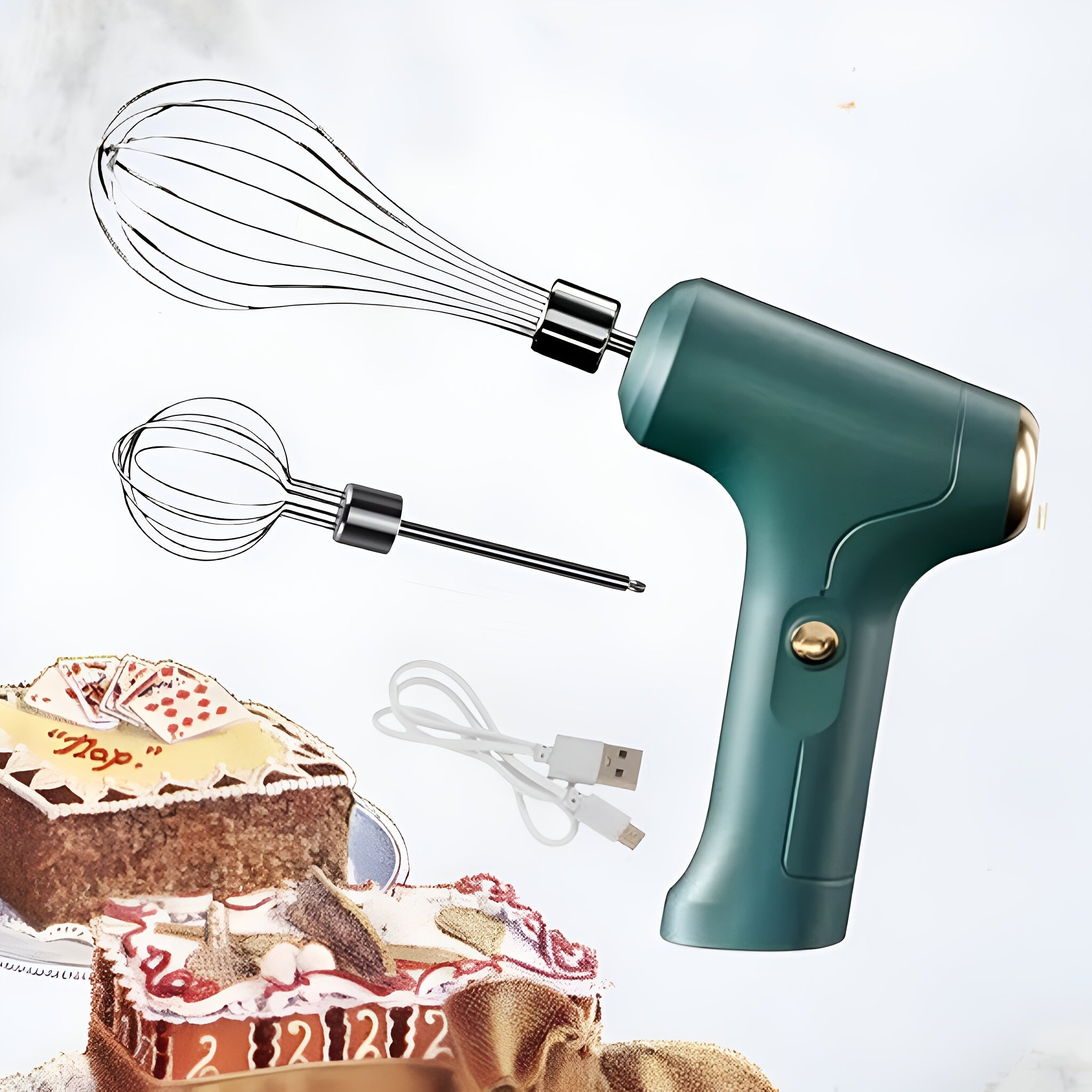 Portable Electric Mixer with USB Charging, Featuring a Manual Egg Beater Design And Three Speed Settings for Mixing Cream, Cake, And Flour. A Durable Kitchen Made from ABS