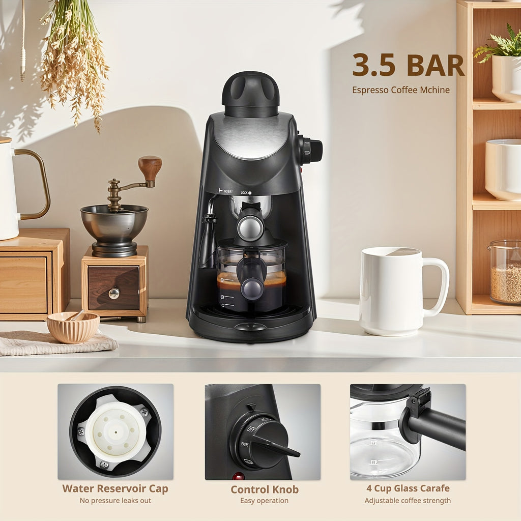 Espresso Machine, 3.5Bar Espresso Coffee Maker, Espresso And Cappuccino Machine with Milk Frother, Espresso Maker with Steamer (Black)