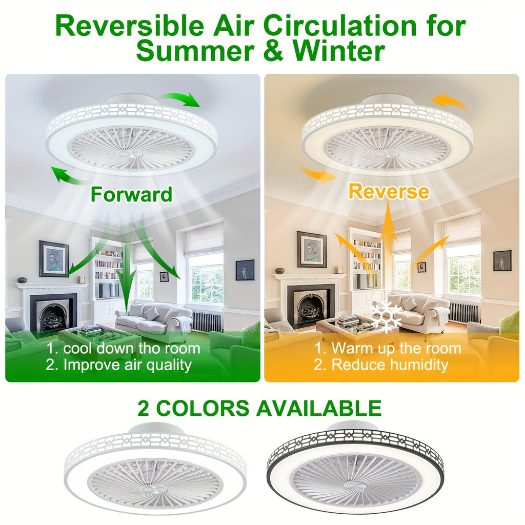 20Inch Modern LED Ceiling Fan With Adjustable Light (3000K-6500K) Embedded Installation Design Reversible Airflow For Enhanced Circulation-Ideal For Office, Study, Bedroom, And Indoor Spaces, Ceiling Fan Light