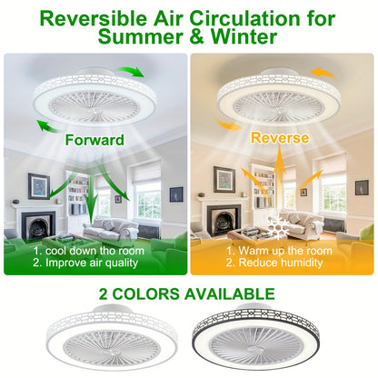 20-Inch Modern LED Ceiling Fan Embedded Mount – Reversible Airflow, Adjustable 3000K-6500K Light, Enhanced Circulation for Office Study Bedroom Indoor Spaces | Canada