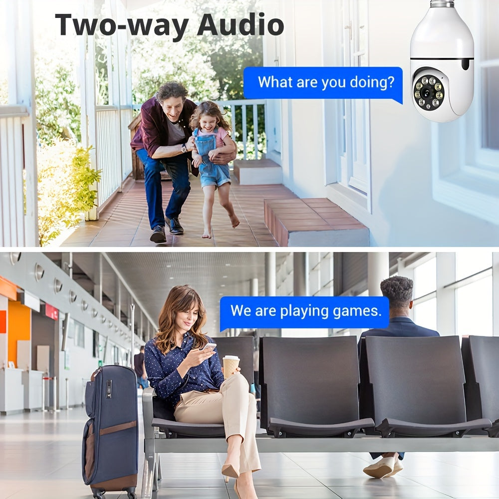 2pcs Ease Life APP-Light Bulb 5GHz Security Cameras Indoor Outdoor Wireless WiFi Camera, 360 Degree, E27 Light Socket Screw In Security Cameras For Home Security Safe Cam Light Bulb Cameras, 1296P, Full Color Night Vision, Motion Detection