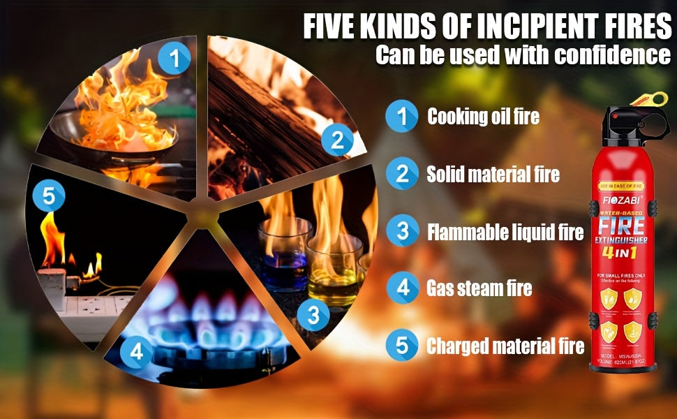 Portable Fire Extinguisher Spray 4 In-1 with Bracket for The House//Kitchen/Garage/Home, 0.5-A:21-B:C:5K Water-Based Fire Extinguishers 21.87oz