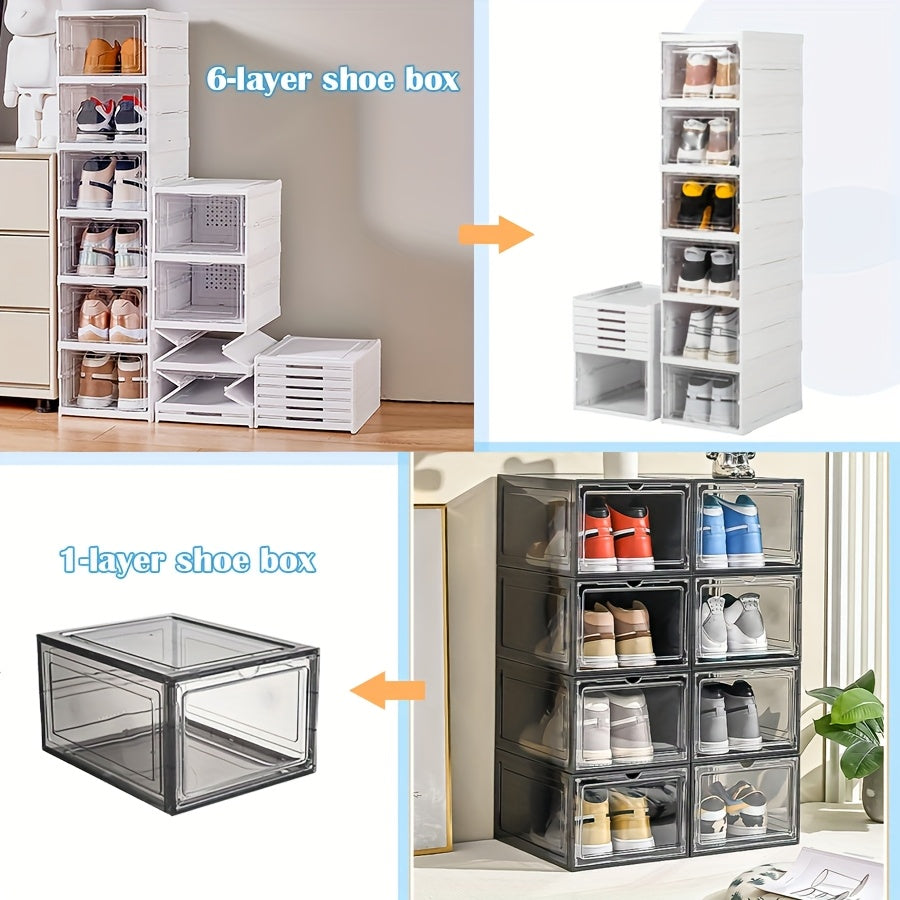 6-Layer Transparent Shoes Box Thickened Foldable Sneaker Shoe Organizers Stackable Dustproof High-Top Cabinet Shoe Rack Shelf