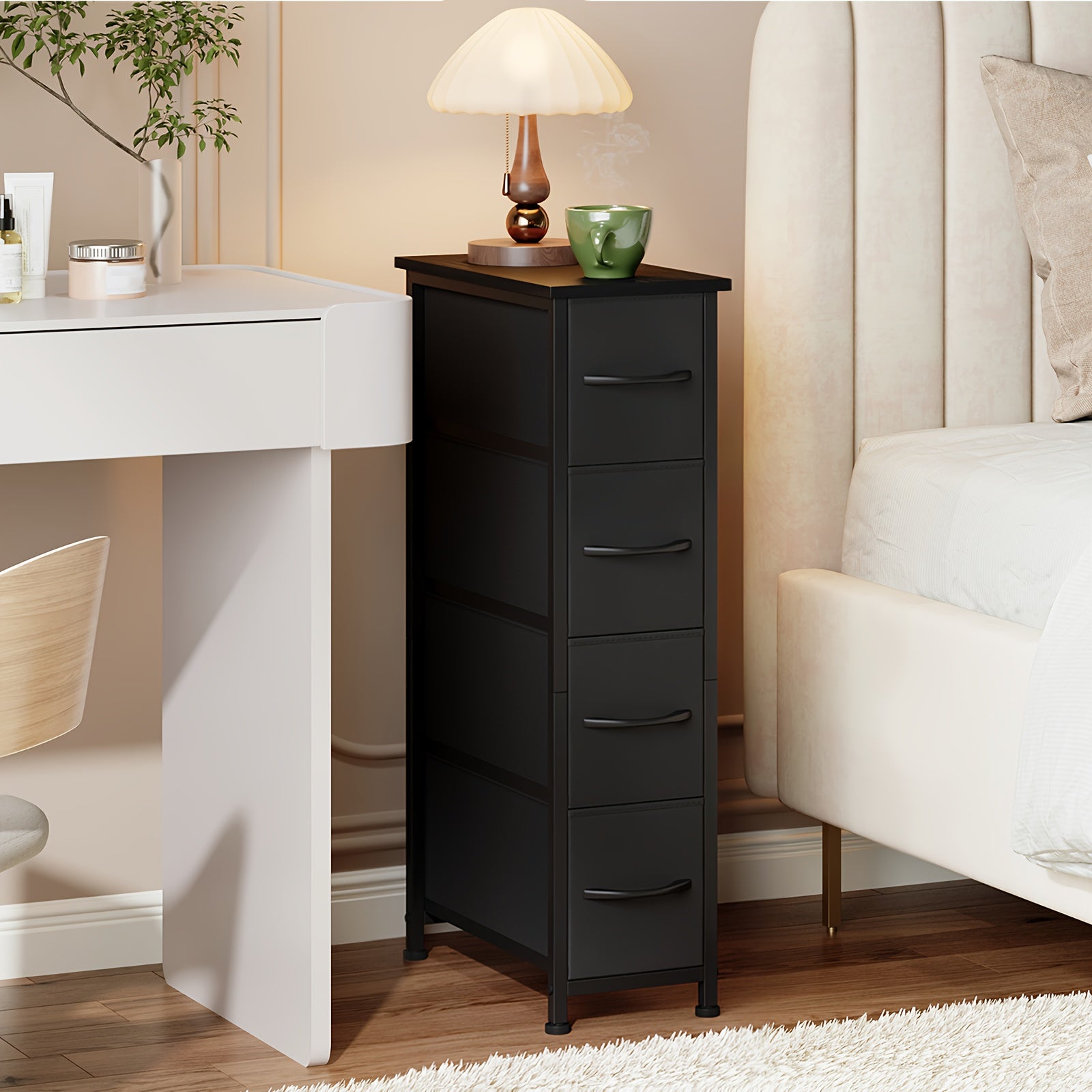 Narrow Dresser with 4 Drawers Slim Fabric Storage Chest – Removable Fabric Bins for Closet, Small Spaces, Bathroom, Bedroom & Laundry Room Organization