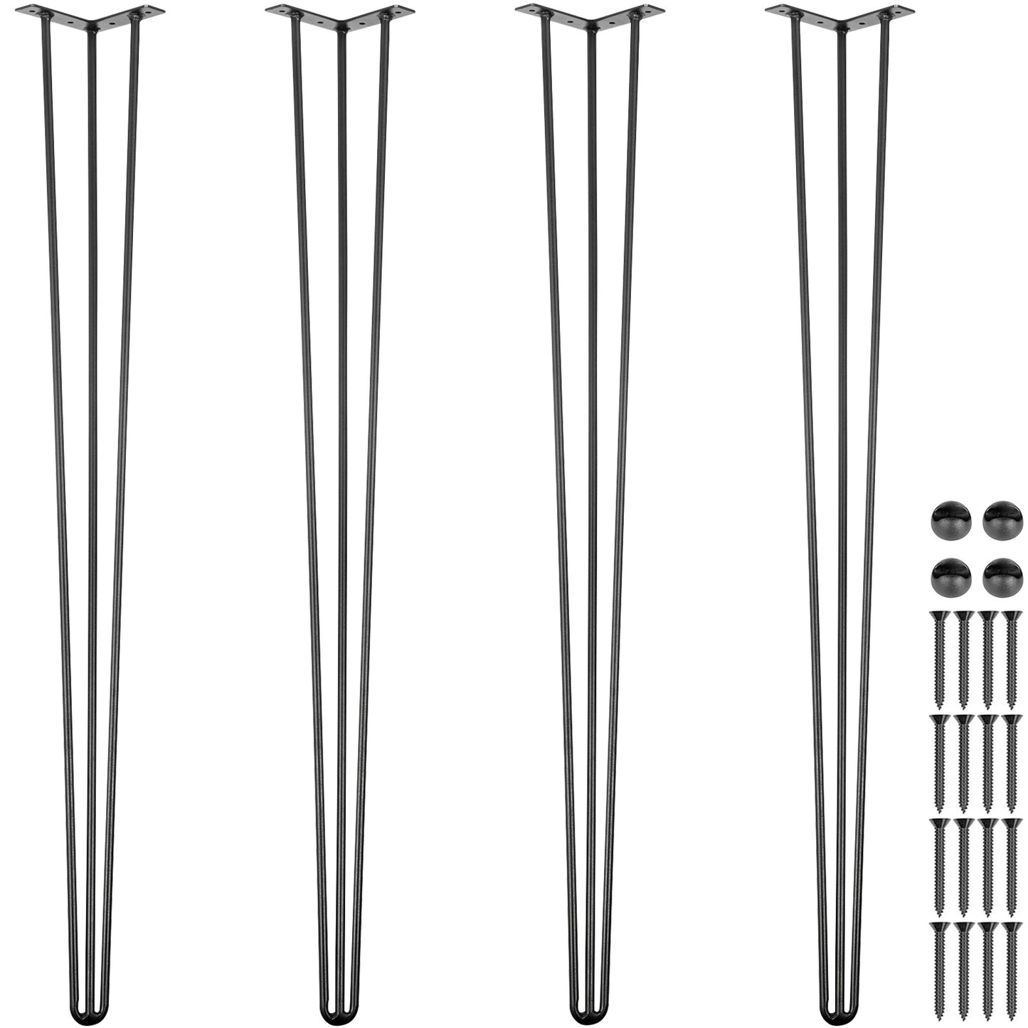 Hairpin Table Legs Set of 4 – Carbon Steel 3-Rod Design, 220 lbs Each, 16–40 Inch – Heavy Duty DIY Furniture Legs for Desk, Bench, Dining Table & Chairs – Black Powder Coat
