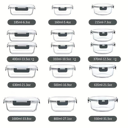 24-Piece Glass Meal Prep Set with Lids – 12 Airtight Glass Containers + 12 Leak-Proof Lids, BPA-Free, Microwave Oven Freezer Dishwasher Safe, Stackable Glass Bento Box for Lunch & Food Storage