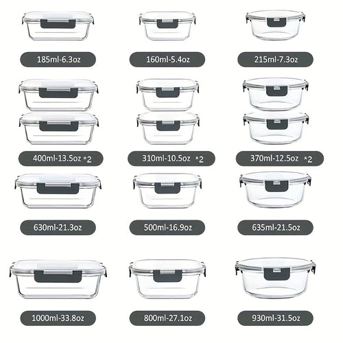 24-Piece Glass Meal Prep Set with Lids – 12 Airtight Glass Containers + 12 Leak-Proof Lids, BPA-Free, Microwave Oven Freezer Dishwasher Safe, Stackable Glass Bento Box for Lunch & Food Storage