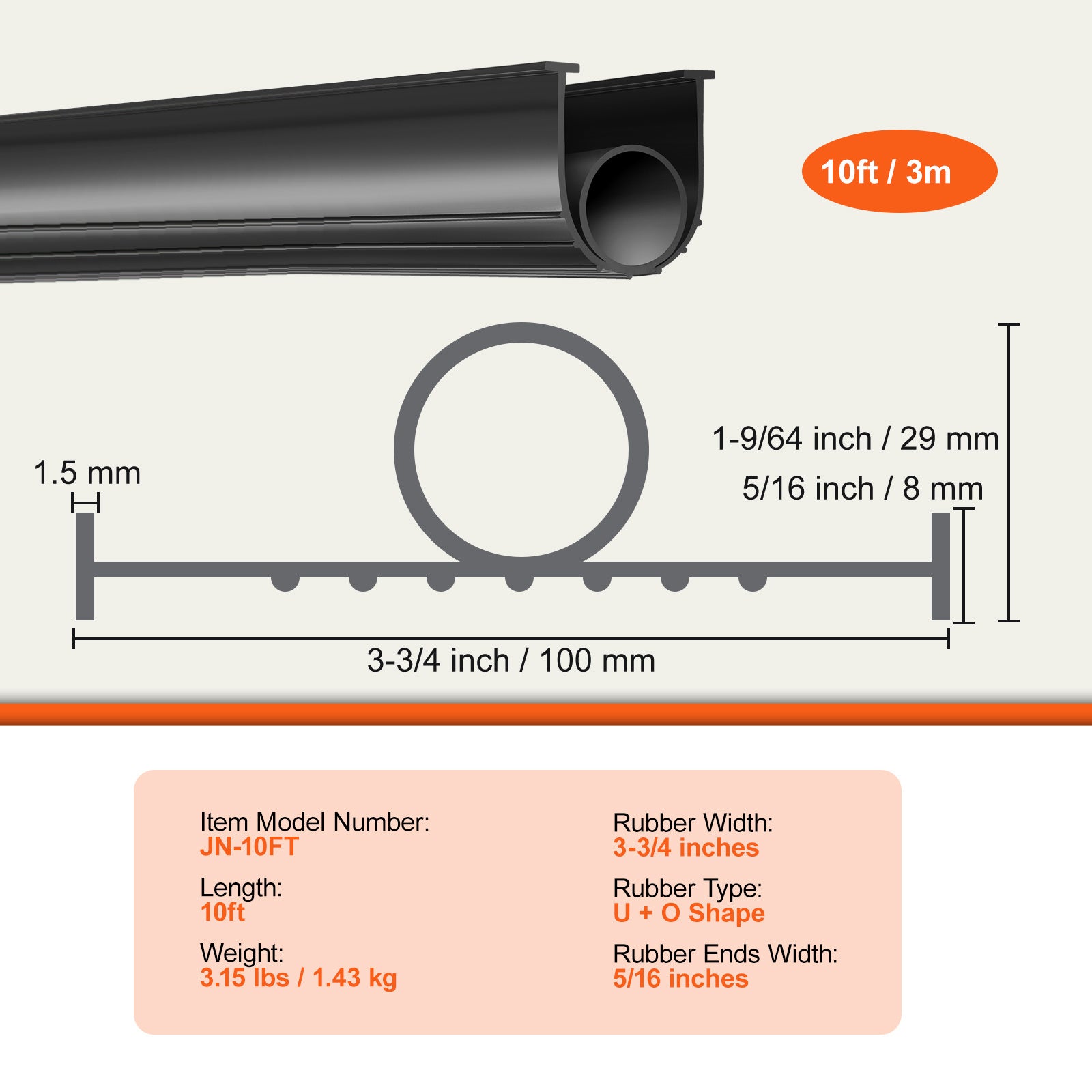 VEVOR Garage Door Seals Bottom, U Shape +O Ring Combination Garage Door Bottom Weather Seal, 10/16/20ft Weatherproofing Garage Door Seal, 5/16 inch T-ends and 3 3/4 inch Width, for Doors, Black