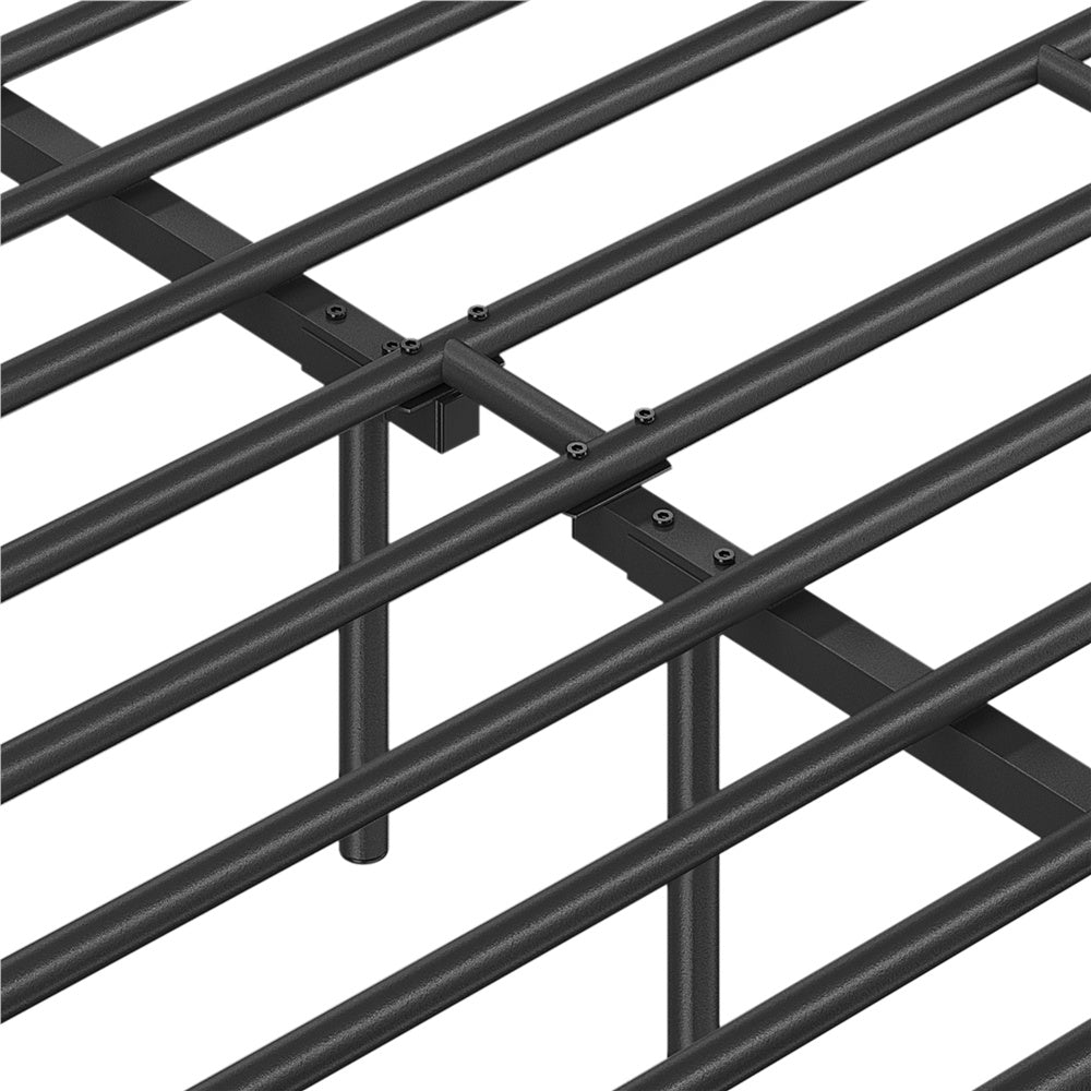 ALDEN DESIGN Bed Frame, Metal Platform Bed Frame, Minimalist Metal Bed Frame with Vertical Bar Headboard and Footboard, Underbed Storage, Bedroom, Farmhouse Metal Bed Foundation for Guest Room, Loft, Condo, Apartment, White/Black, Twin/Full/Queen Size