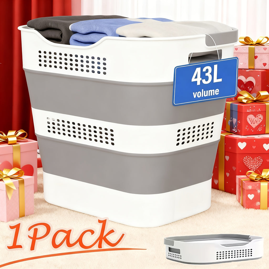 Collapsible Plastic Laundry Hamper 11.36 Gal with Handles – Foldable Space-Saving Clothes Basket for Closet, Bedroom & Laundry Room Organization