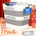 Collapsible Plastic Laundry Hamper 11.36 Gal with Handles – Foldable Space-Saving Clothes Basket for Closet, Bedroom & Laundry Room Organization
