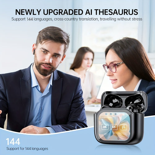144 Language AI Translator Earbuds – TWS In-Ear Headphones with ANC & ENC Noise Cancellation, Simultaneous Interpretation, Dual-Ear Mode, Live Recording, LED Battery Display & Deep Bass