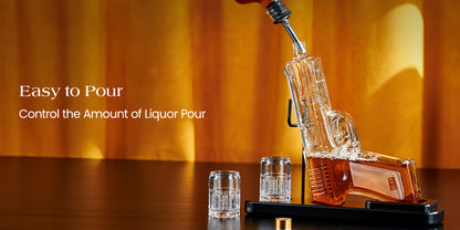 Pistol Whiskey Decanter Set with 2 Shot Glasses – Cool Gun-Shaped Liquor Dispenser for Home Bar, Unique Birthday Anniversary Father's Day Gift for Him, Husband, Men Who Have Everything