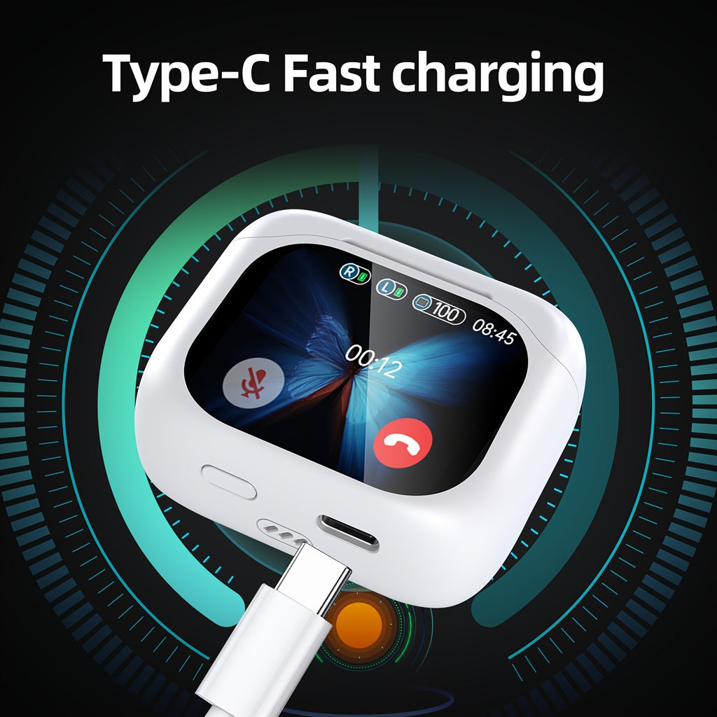 New TWS Screen Display Wireless Active ANC Noise Cancelling Earbuds, Long Battery Life, HiFi Stereo Sound, Microphone, Touch Control, Type-C Charging Case, Suitable for Music/Gaming/Sports Fitness Multi-Scene Applications, Apple/Android/Tablet/Earbud