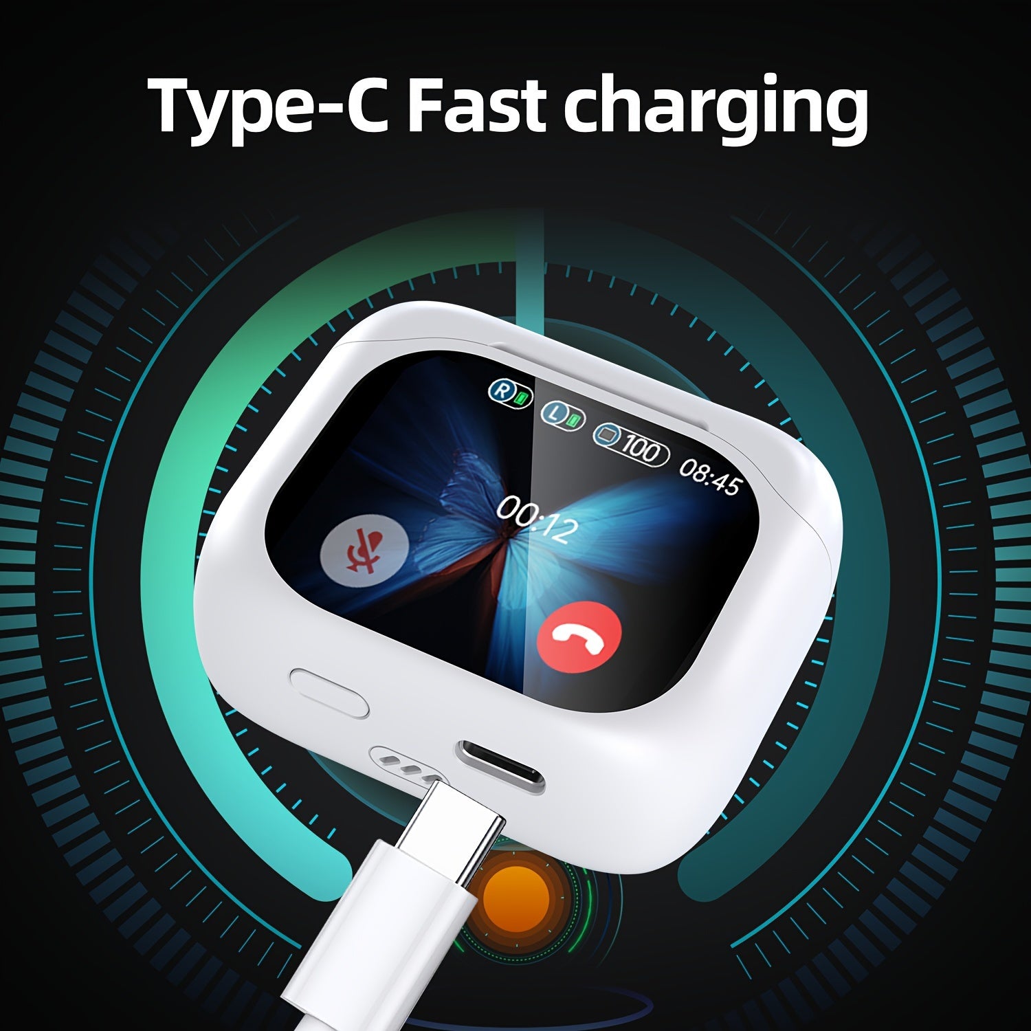 New TWS Screen Display Wireless Active ANC Noise Cancelling Earbuds, Long Battery Life, HiFi Stereo Sound, Microphone, Touch Control, Type-C Charging Case, Suitable for Music/Gaming/Sports Fitness Multi-Scene Applications, Apple/Android/Tablet/Earbud
