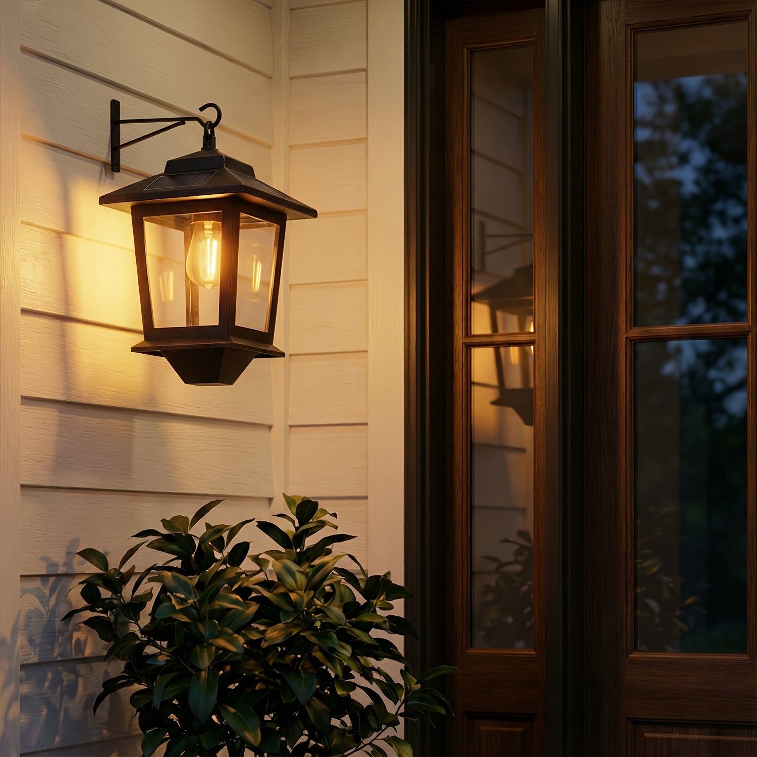 Set of 2 Solar-Powered Wall Lanterns, Designed for Outdoor Use, Featuring 4 Solar Panels, LED Lights That Operate from Dusk Till Dawn, Rust-Resistant And Waterproof with Hooks Included