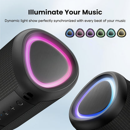 Portable Wireless Outdoor Speaker with Lights – Bluetooth 5.3, Crystal Clear Sound, All-Day Playtime, TWS Pairing, AUX & TF Card Input, Small Compact Speaker for Camping, Hiking & Travel