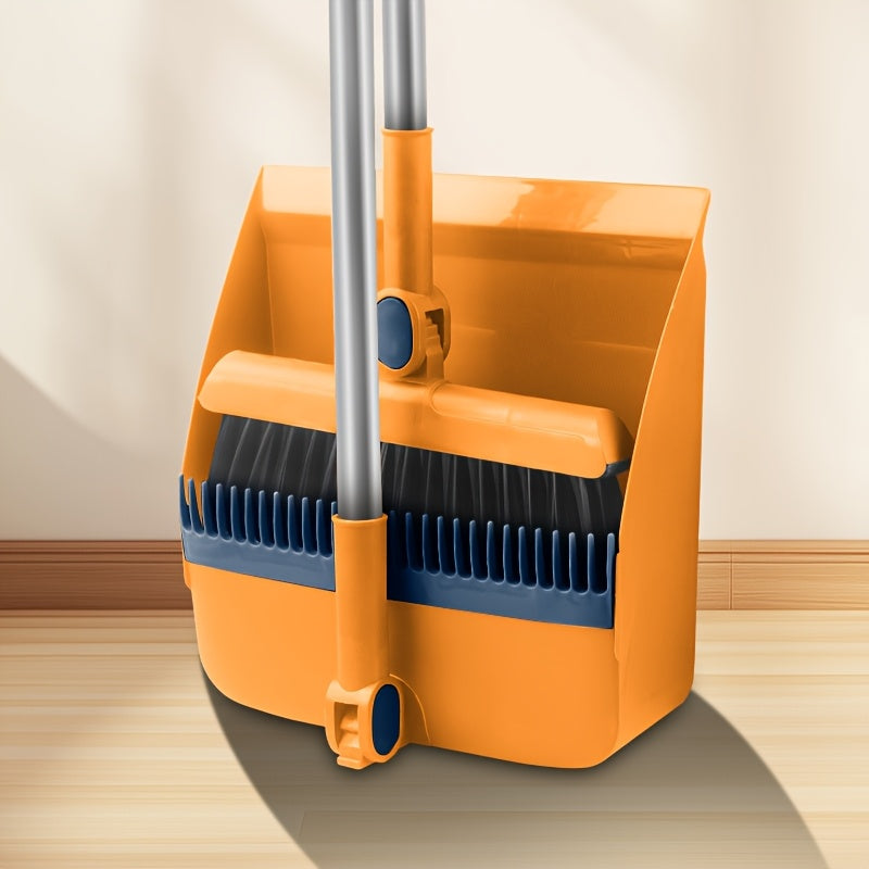 2pcs Set Of Brand New Rotatable And Foldable Magnetic Suction Broom Dustpan Sweeping Set, Enlarged And Thickened Household Broom, Living Room, Bedroom Pet Hair Cleaning Broom, Non Stick Soft Hair Blue/orange/white Broom