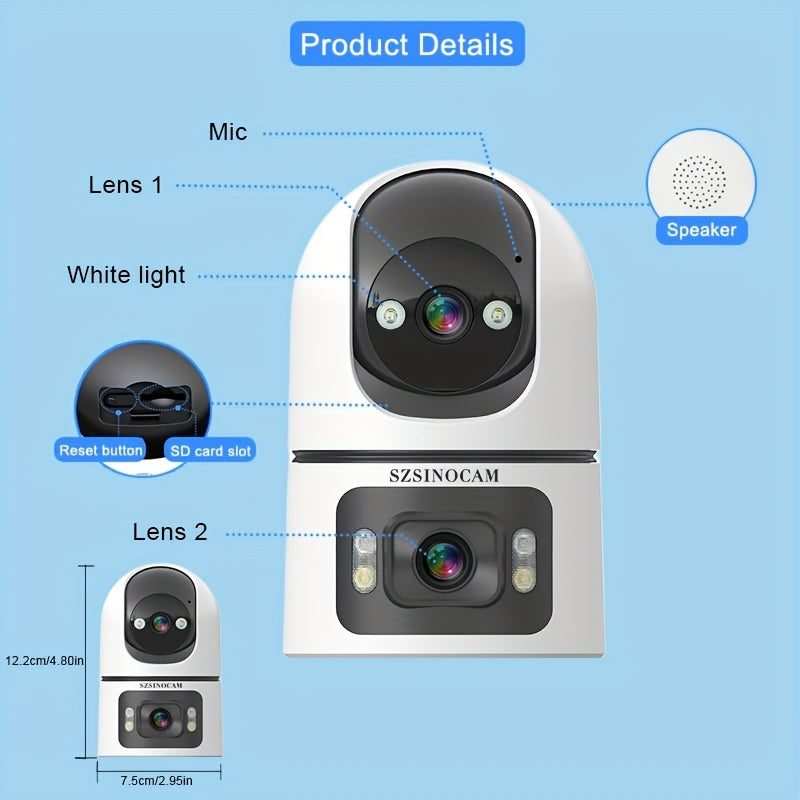4K PTZ Dual-Lens Outdoor Security Camera with Spotlight Alarm, PIR Motion Detection, Full-Color Night Vision, 2-Way Audio, 360° Pan & Tilt, 24/7 Recording & NVR Compatible — U9 / Built-in Battery