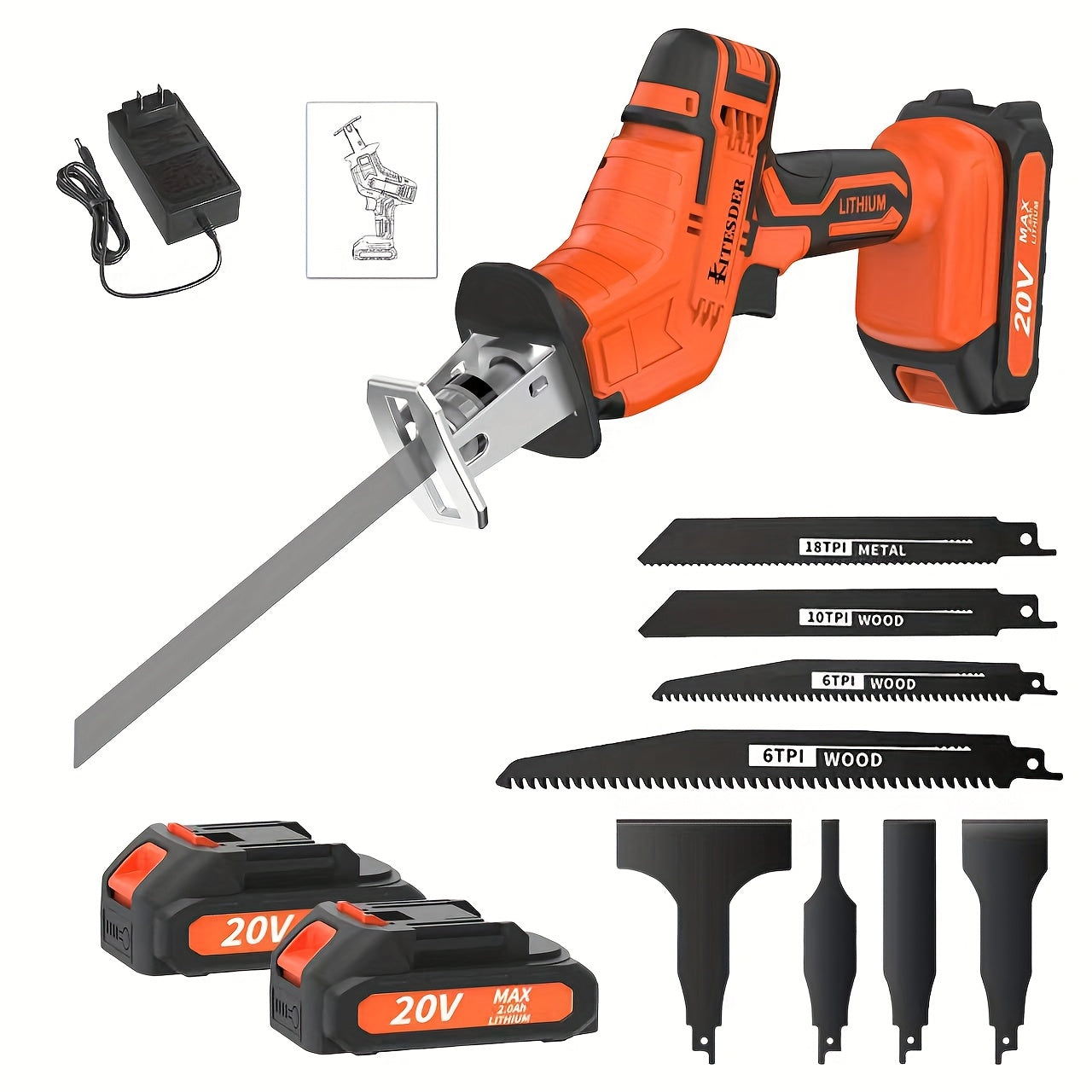 Reciprocating Saw with Battery 20V Cordless – Lightweight Handheld Power Saw for Cutting Metal, Wood, Plastic Pipes & Branches | Variable Speed, Multi-Purpose for Home Renovation & Outdoor Use