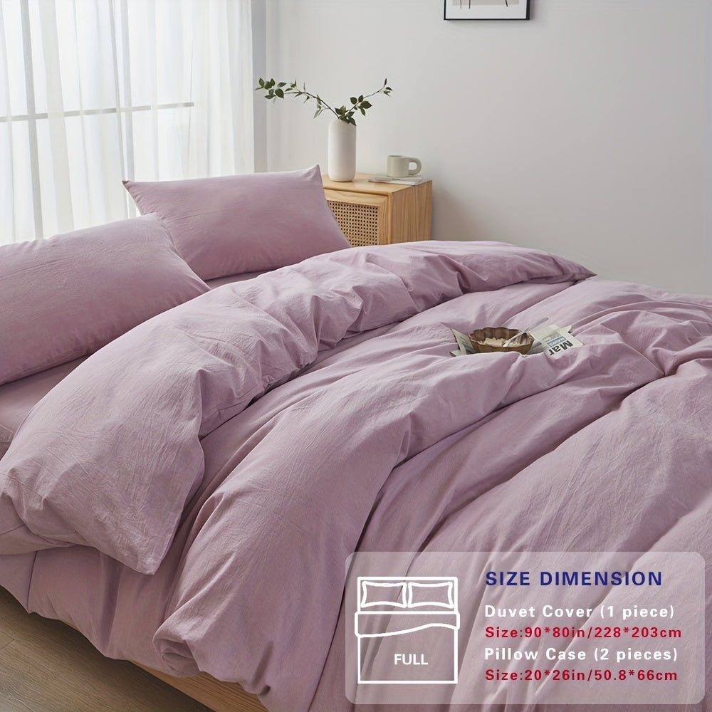 100% Washed Cotton Duvet Cover Set – Breathable, Durable & Ultra-Soft Comfy Bedding Set for All Seasons, Multiple Sizes & Colours